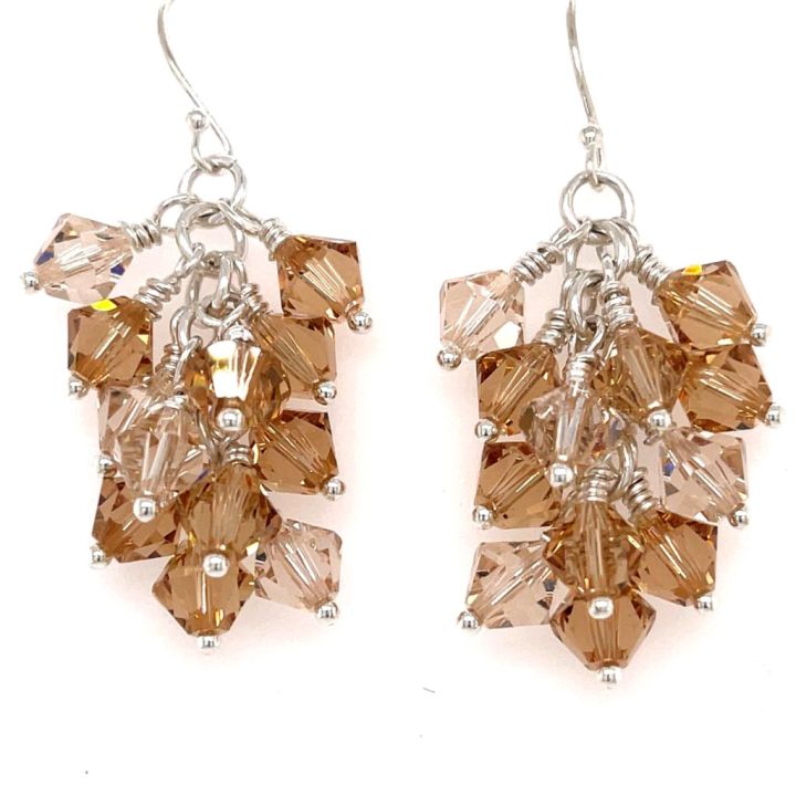 Gold Tone Swarovski Crystal Cluster Earrings