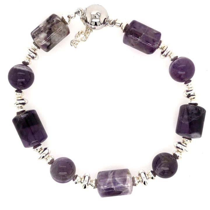 Dogtooth Amethyst Tubes & Rounds with Sterling Accents Bracelet 2