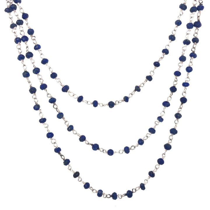 Three-Strand Sterling Silver & Sapphire Gemstone Chain Necklace