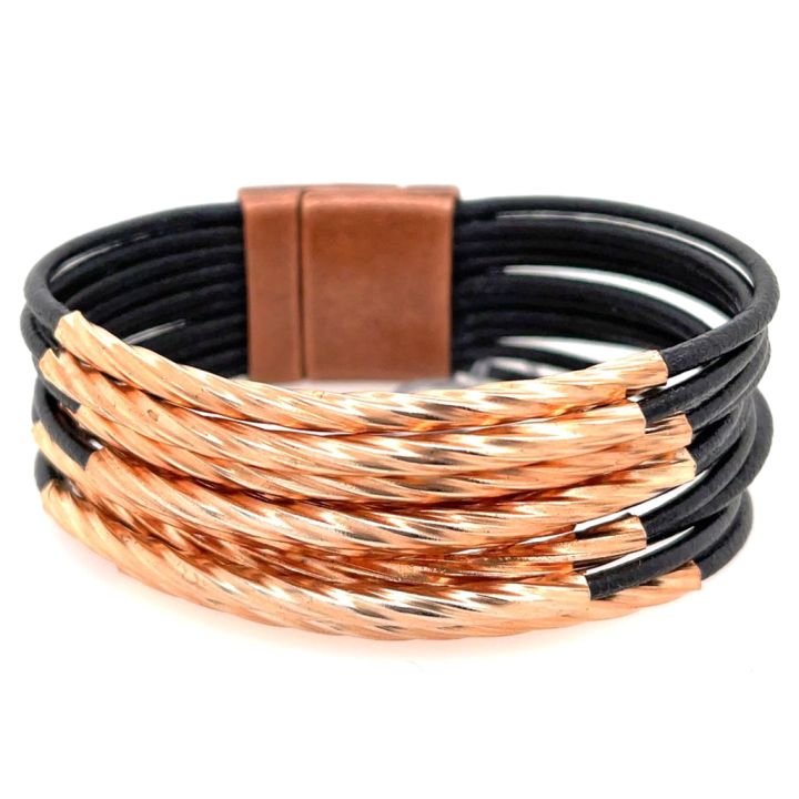 Multi-strand Copper Tube Leather Bracelet