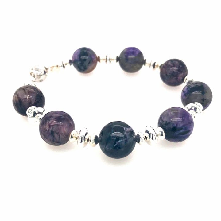 Charoite Rounds with Silver Accents Bracelet