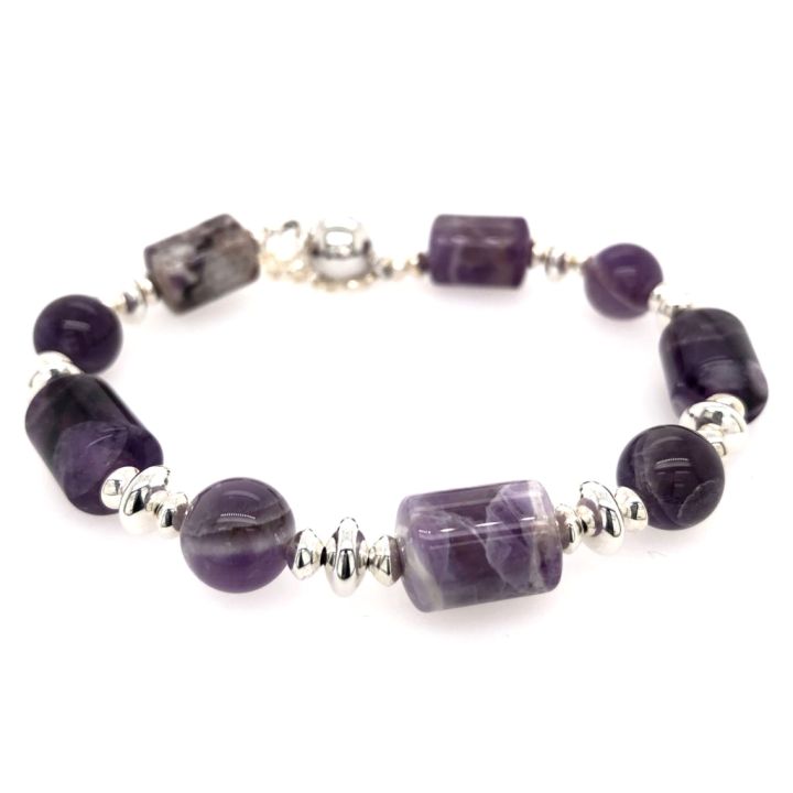 Dogtooth Amethyst Tubes & Rounds with Sterling Accents Bracelet 1