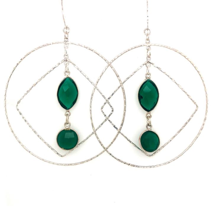 Emerald Green Amethyst Bezeled Gemstone Hoop Earrings