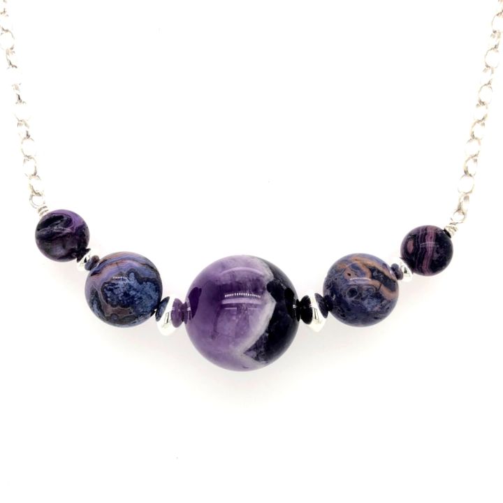 Sterling Silver Five-Stone Chevron Amethyst Necklace