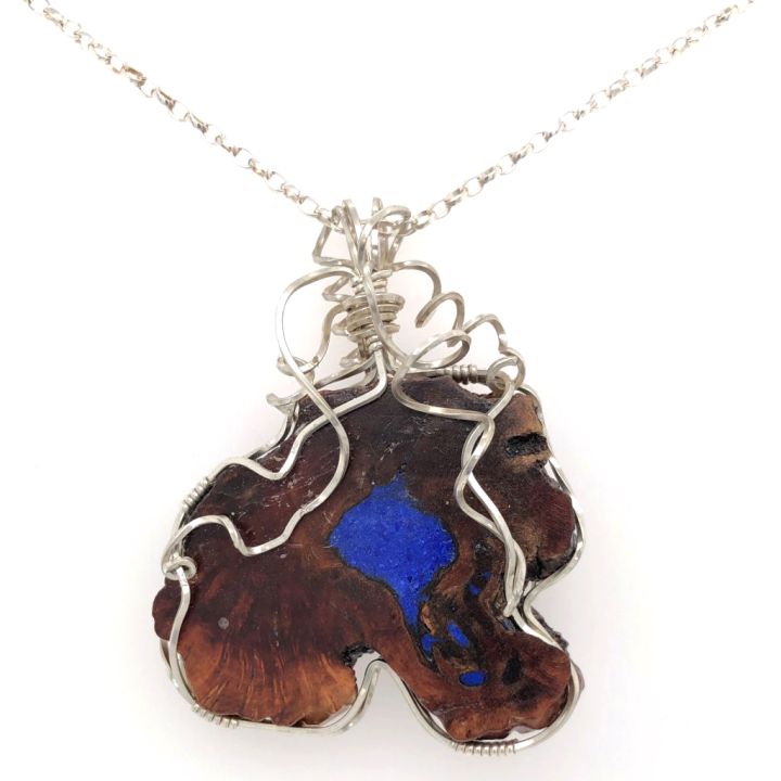 Sterling Silver Wire Wrapped Manzanita & Lapis Pendant Necklace Back