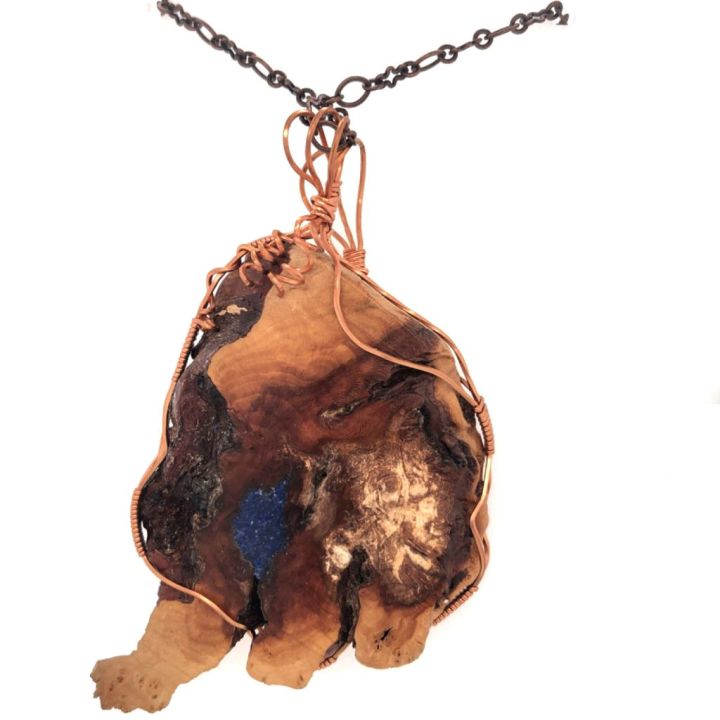 Copper Wire Wrapped Manzanita & Lapis Pendant Necklace Back