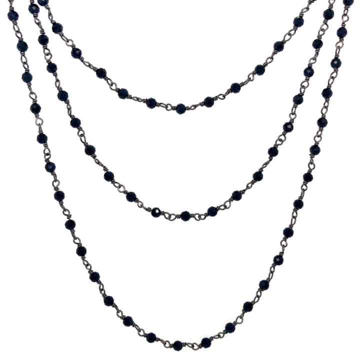 Three Strand Black Oxidized Sterling Silver & Black Spinel Gemstone Chain Necklace