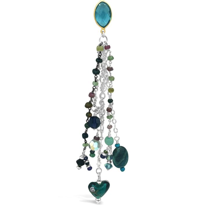Two Strand Tourmaline & Turquoise Chain Necklace with Pendant & Multi-Gemstone Drop Detail 2