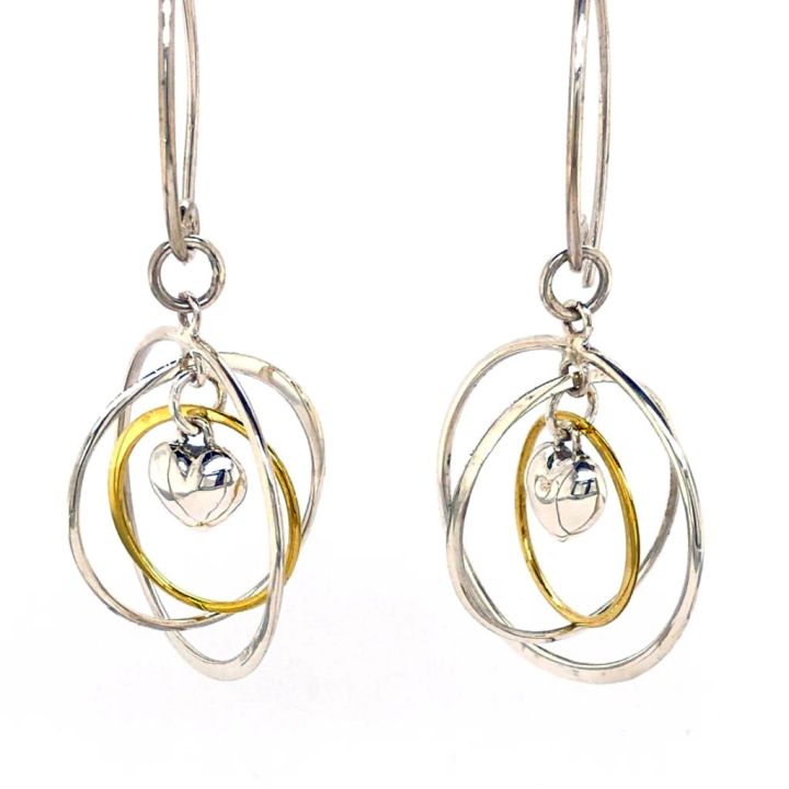 Sterling Silver & Gold Puffed Heart Gyroscope Earrings