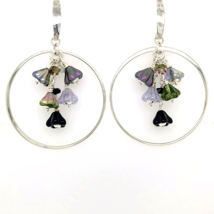 Sterling Silver Hoop Earrings with Czech Glass Flowers
