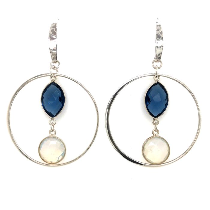 Double Bezeled Gemstone Hoop Earrings