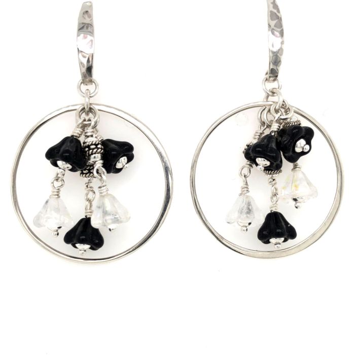 Sterling Silver Hoop Earrings Surrounding a Bouquet of Czech Glass Flowers