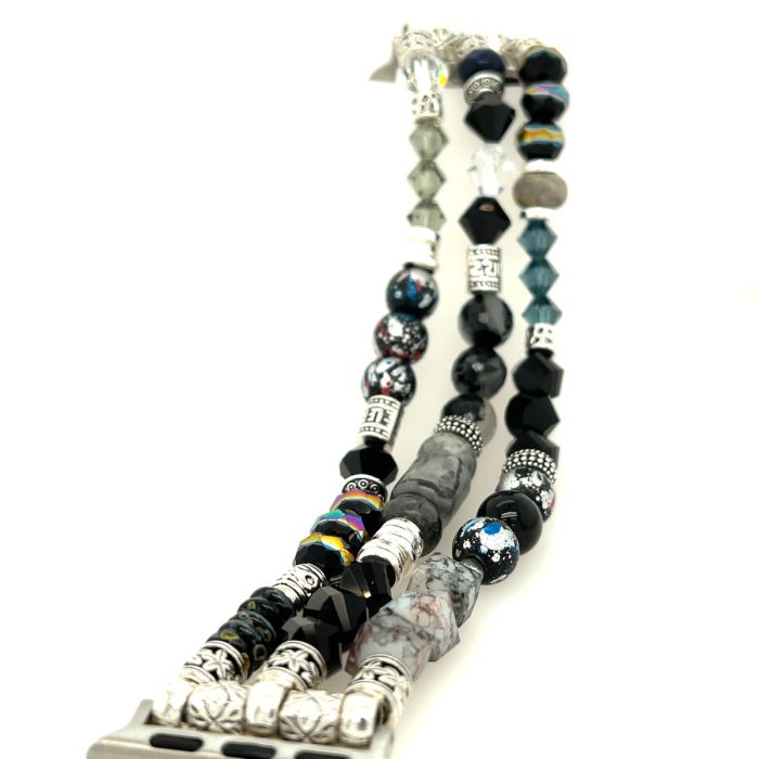 Silver and Black Apple Watch Band