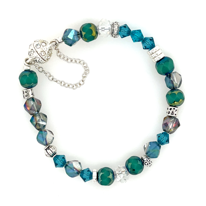 Custom Shades of Green to Turquoise Beaded Bracelet